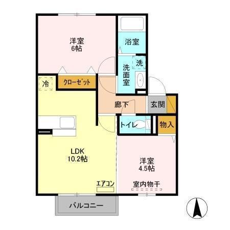 グラマードマレ A(2LDK/2階)の間取り写真