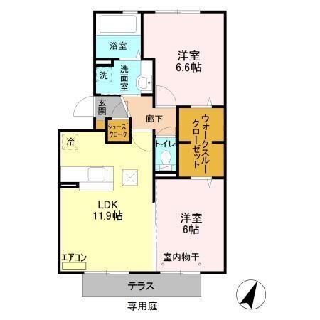 TIARAII(2LDK/1階)の間取り写真