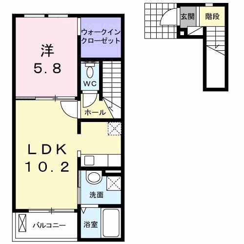 カーサ・エテルノA(1LDK/2階)の間取り写真