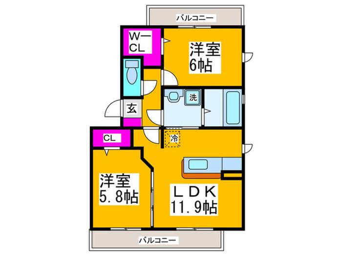 ガーデンコート金岡 C棟(2LDK/2階)の間取り写真