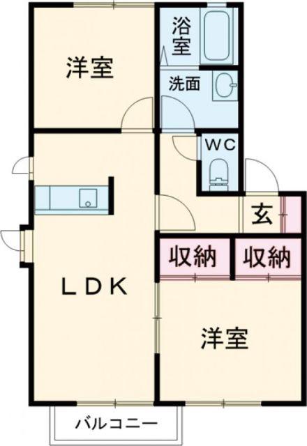 ディアス中筋 A棟(2LDK/2階)の間取り写真