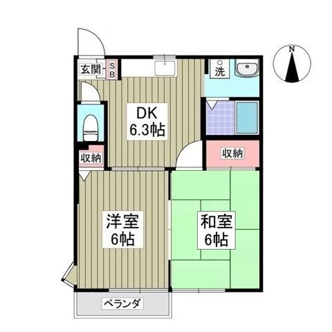 コンフォーレハイムレッド(2DK/2階)の間取り写真
