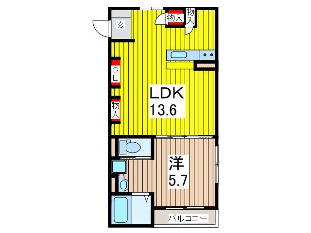 オータムスイート(1LDK/2階)の間取り写真