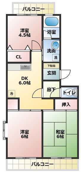 ドミール薬円台(3DK/4階)の間取り写真