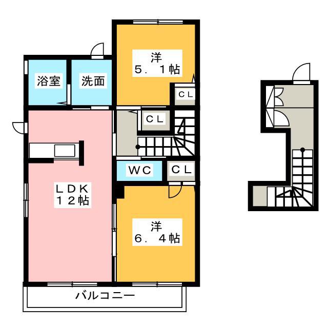 ソルレガーロ C(2LDK/2階)の間取り写真