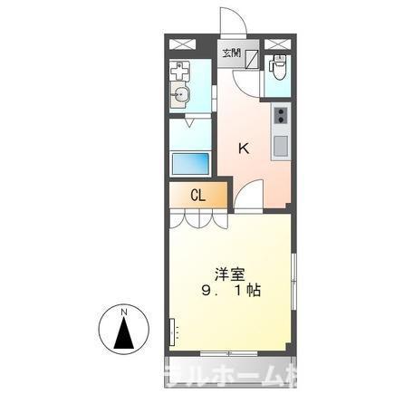 ヒルトップ上野(1K/1階)の間取り写真
