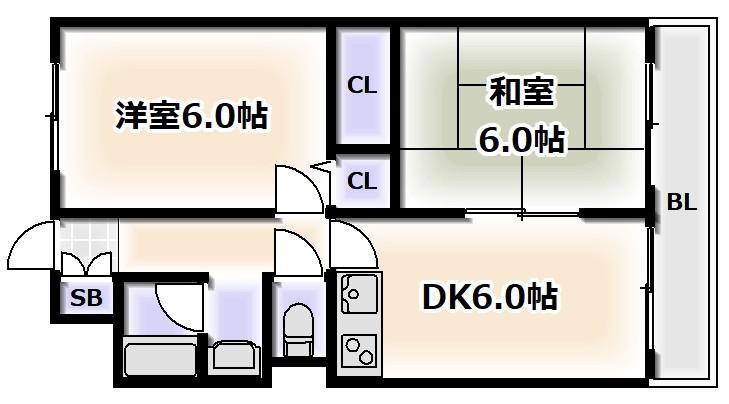 アベニュー西長居(2DK/2階)の間取り写真