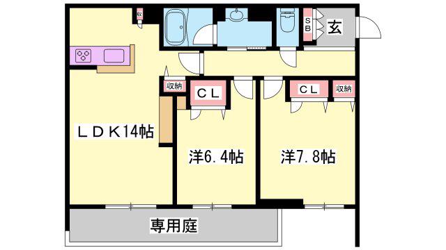 シャーメゾン HARU(2LDK/1階)の間取り写真