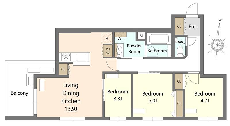 本羽田2丁目メゾン(3LDK/4階)の間取り写真