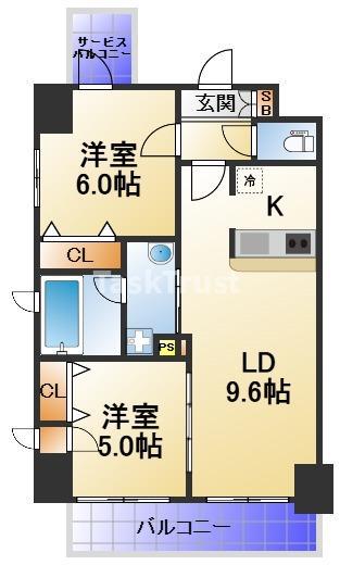 コンフォート大阪天満宮(2LDK/5階)の間取り写真