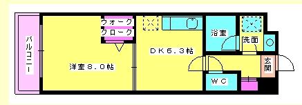 トゥリートップ(1DK/3階)の間取り写真