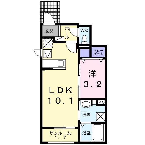 ライラック和田浜II(1LDK/1階)の間取り写真