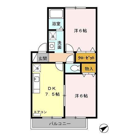 アベニュー(2DK/2階)の間取り写真