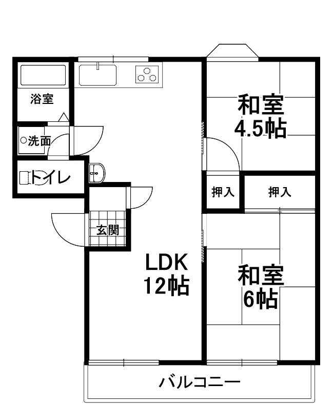 コーポみやもとA棟(2LDK/1階)の間取り写真