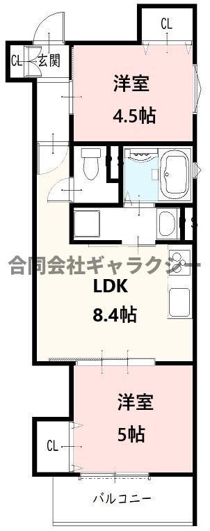 クリエオーレ一津屋II(2LDK/1階)の間取り写真