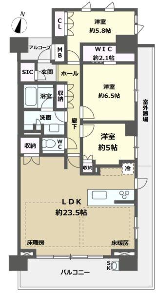 ザ・パークハウス桜坂サンリヤン(3LDK/9階)の間取り写真