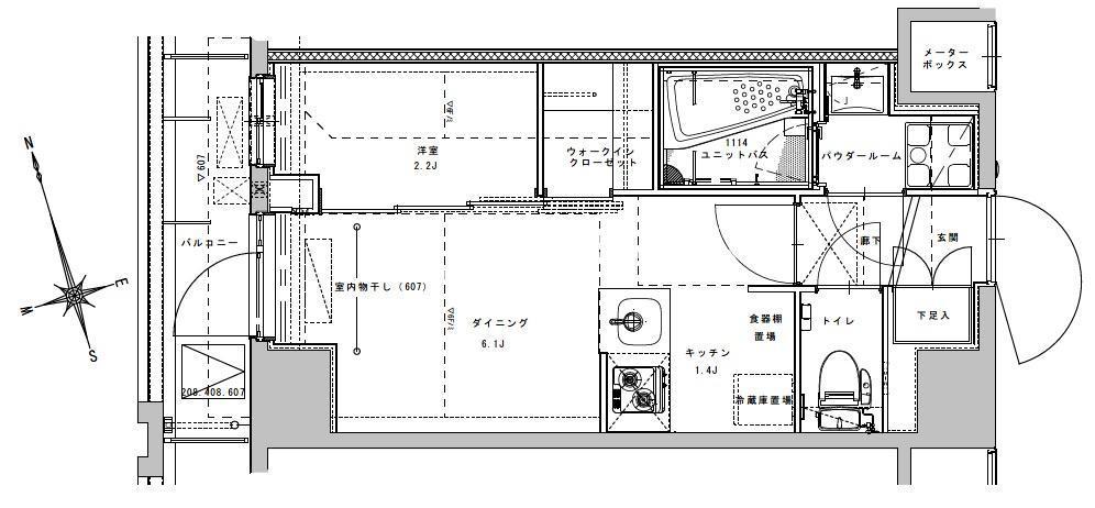 アジールコート大森西(1DK/6階)の間取り写真