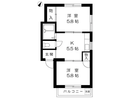 ヒカリハイツ(2DK/2階)の間取り写真
