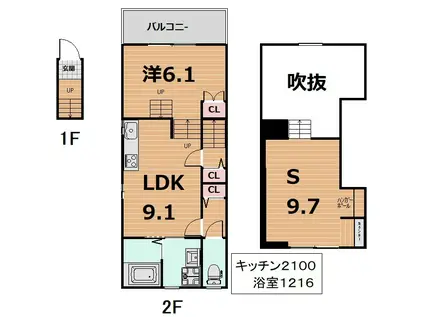 グランリミテッド(1SLDK/2階)の間取り写真