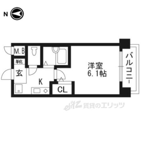 プレサンス京都四条烏丸(1K/2階)の間取り写真