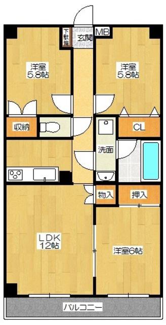 メゾンドソレイユ(3LDK/4階)の間取り写真