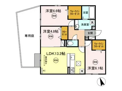 松の杜D-ROOM(3LDK/1階)の間取り写真