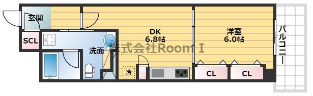 ノステルコート夕陽丘(1LDK/4階)の間取り写真