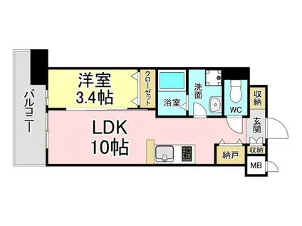 ザ・レジデンス黒崎駅南(1LDK/2階)の間取り写真