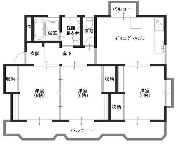 フラット西中新田(3DK/3階)の間取り写真