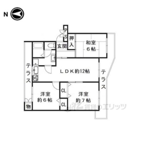 南円明寺ヶ丘団地16棟(3LDK/1階)の間取り写真