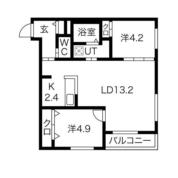 向日葵 麻生(2LDK/1階)の間取り写真