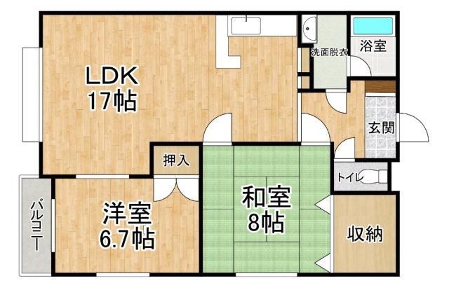 JR根室本線 帯広駅 徒歩57分 4階建 築33年(2LDK/4階)の間取り写真