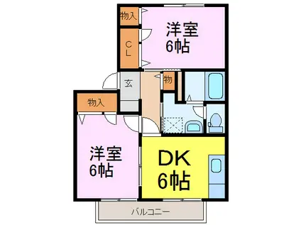 グランデージ(2DK/2階)の間取り写真