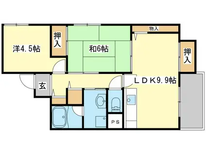 ルークレジデンス姫路I(2LDK/7階)の間取り写真