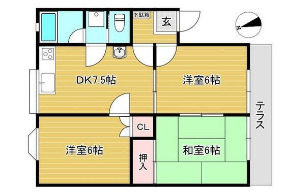 シャリエユウセイI(3DK/1階)の間取り写真