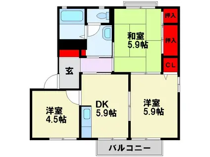 アクシス塔野 I(3K/1階)の間取り写真