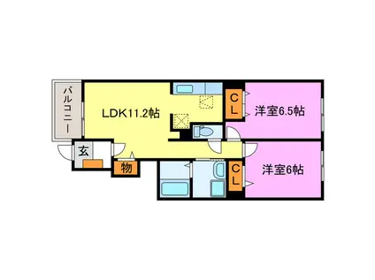 サンレミ アニメート(2LDK/1階)の間取り写真