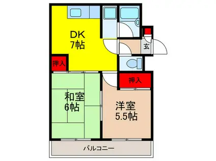 リーベンドハウス中桜塚(2DK/1階)の間取り写真