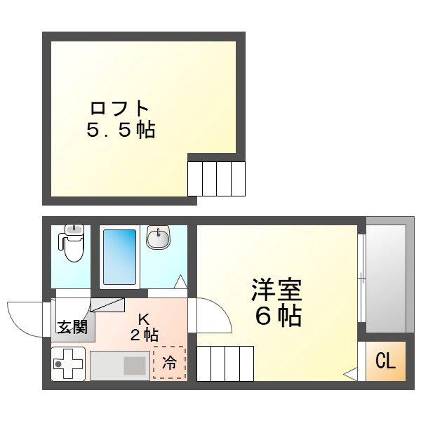 クレアール塩釜(1K/2階)の間取り写真