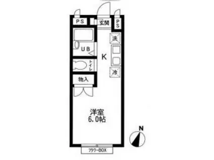 ピースカーサF(ワンルーム/2階)の間取り写真