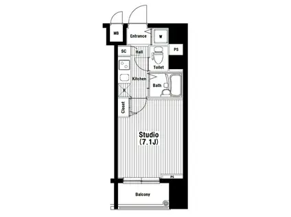 ガラステーション岩本町ノース(1K/7階)の間取り写真