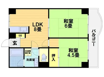 吉祥院ガーデンハイツA棟(2LDK/2階)の間取り写真