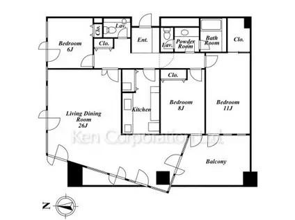 青葉六本木レジデンス(3LDK/9階)の間取り写真