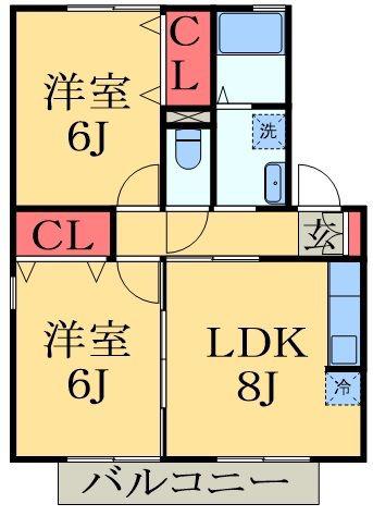 コーポ小倉B(2LDK/2階)の間取り写真