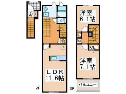 ヴァンベールI・II(2LDK/2階)の間取り写真