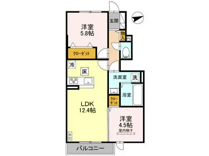 D-ROOM三田市南が丘1丁目(2LDK/1階)の間取り写真