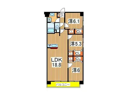 ホビアル・フェンテ(3LDK/4階)の間取り写真