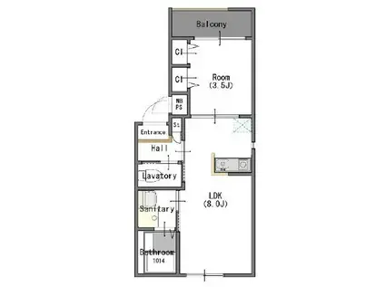 モアナ長瀬町(1LDK/1階)の間取り写真
