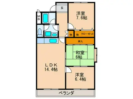 カトルセゾン相生 B棟(3LDK/2階)の間取り写真
