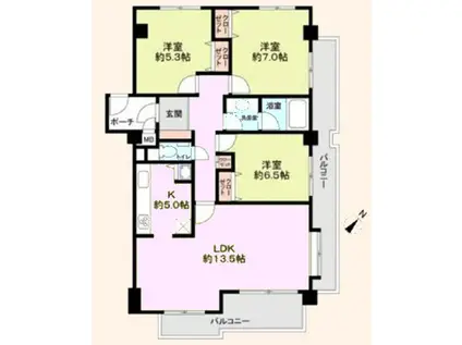 日香苑Ⅱ(3LDK/1階)の間取り写真